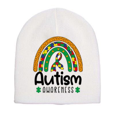 Rainbow Ribbon Puzzle Autism Awareness Month Mother's Day Short Acrylic Beanie