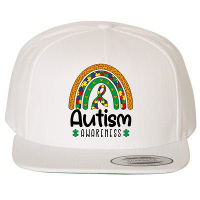 Rainbow Ribbon Puzzle Autism Awareness Month Mother's Day Wool Snapback Cap