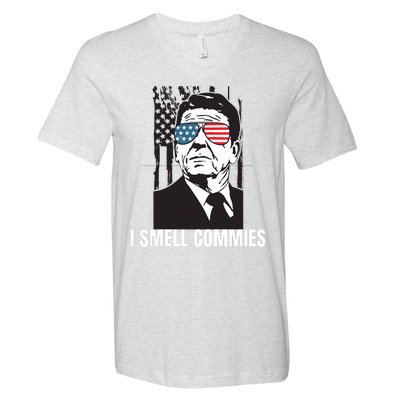 Ronald Reagan President I Smell Commies, Political Humor V-Neck T-Shirt