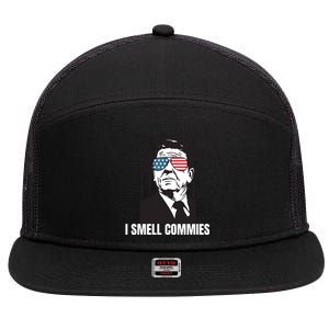 Ronald Reagan President I Smell Commies, Political Humor 7 Panel Mesh Trucker Snapback Hat