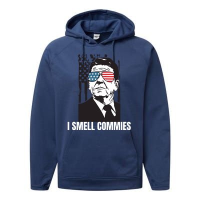 Ronald Reagan President I Smell Commies, Political Humor Performance Fleece Hoodie