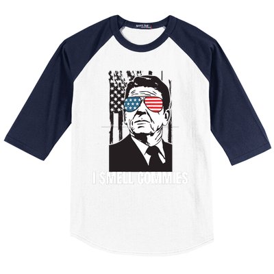 Ronald Reagan President I Smell Commies, Political Humor Baseball Sleeve Shirt