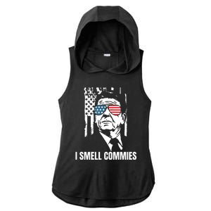 Ronald Reagan, President Reagan, I Smell Commies, Political Humor Ladies PosiCharge Tri-Blend Wicking Draft Hoodie Tank