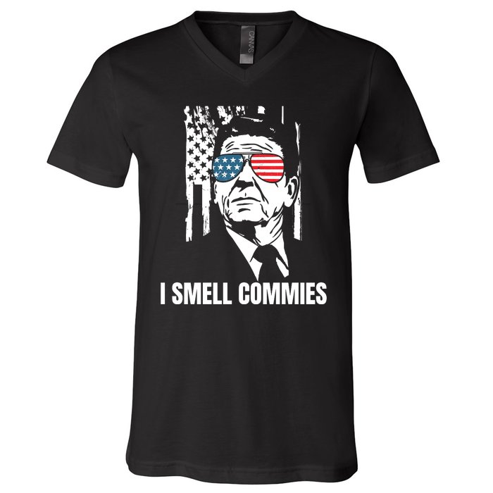 Ronald Reagan, President Reagan, I Smell Commies, Political Humor V-Neck T-Shirt