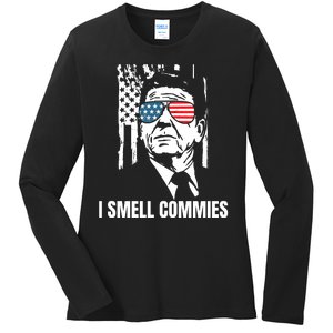 Ronald Reagan, President Reagan, I Smell Commies, Political Humor Ladies Long Sleeve Shirt