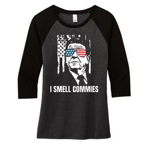 Ronald Reagan, President Reagan, I Smell Commies, Political Humor Women's Tri-Blend 3/4-Sleeve Raglan Shirt