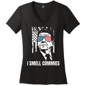 Ronald Reagan, President Reagan, I Smell Commies, Political Humor Women's V-Neck T-Shirt