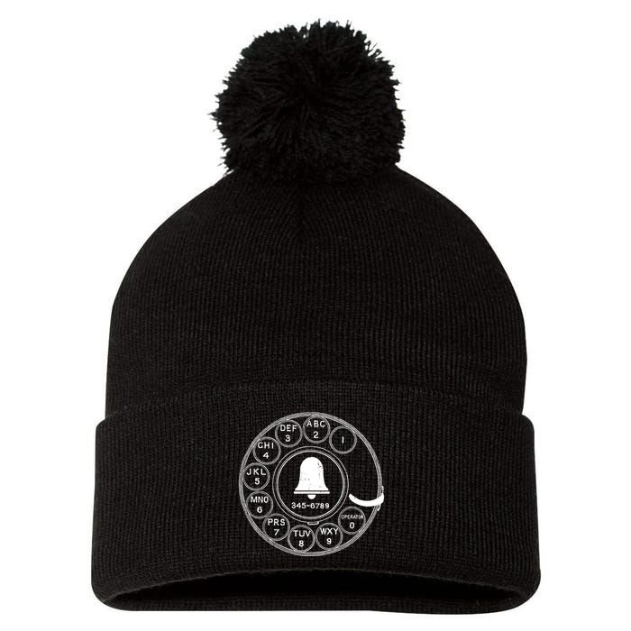 Retro Rotary Phone Dial Pom Pom 12in Knit Beanie