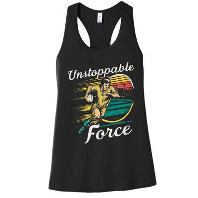 Retro Rugby Player Charging Forward Women's Racerback Tank