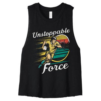 Retro Rugby Player Charging Forward Women's Racerback Cropped Tank