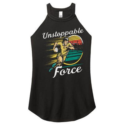 Retro Rugby Player Charging Forward Women’s Perfect Tri Rocker Tank