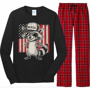 Redneck Raccoon Patriotic White Trash Party Attire Hillbilly Gift Long Sleeve Pajama Set