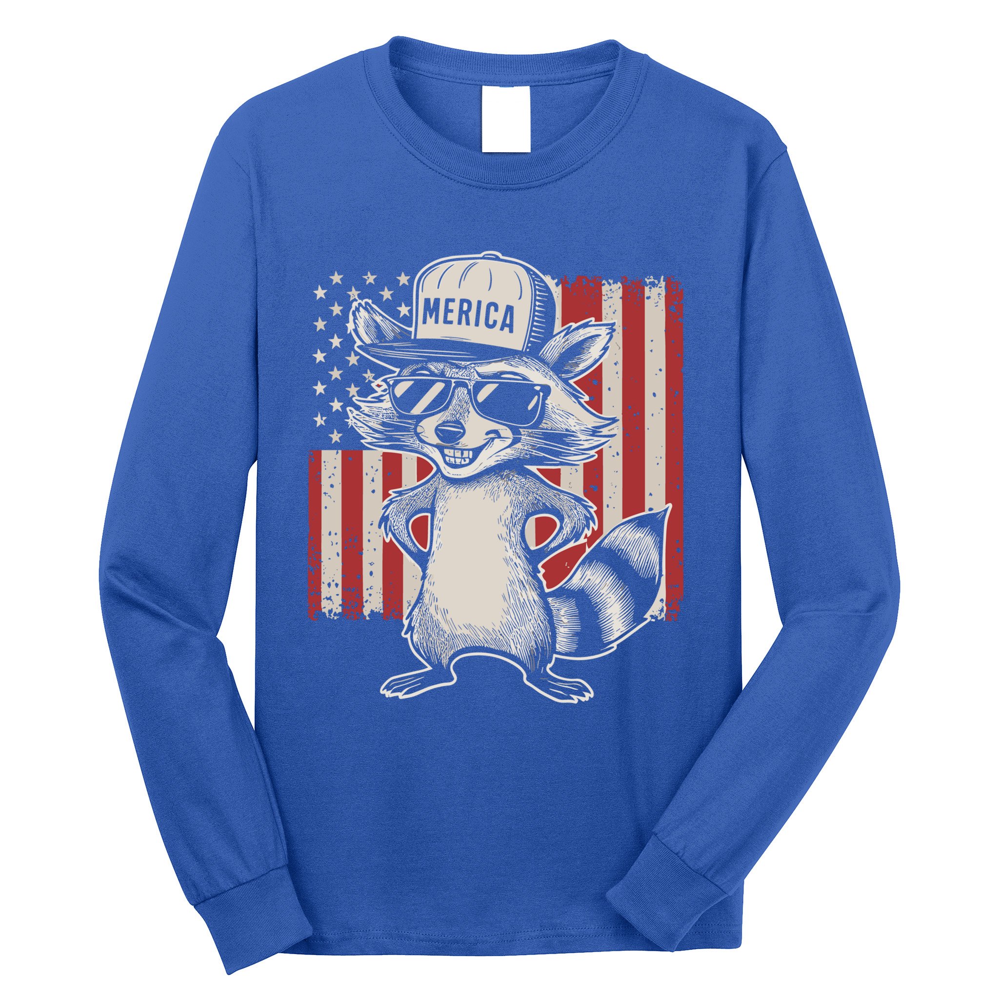 Redneck Raccoon Patriotic White Trash Party Attire Hillbilly Gift Long Sleeve Shirt