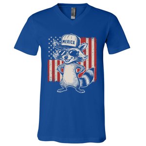 Redneck Raccoon Patriotic White Trash Party Attire Hillbilly Gift V-Neck T-Shirt