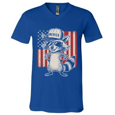 Redneck Raccoon Patriotic White Trash Party Attire Hillbilly Gift V-Neck T-Shirt