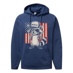 Redneck Raccoon Patriotic White Trash Party Attire Hillbilly Gift Performance Fleece Hoodie