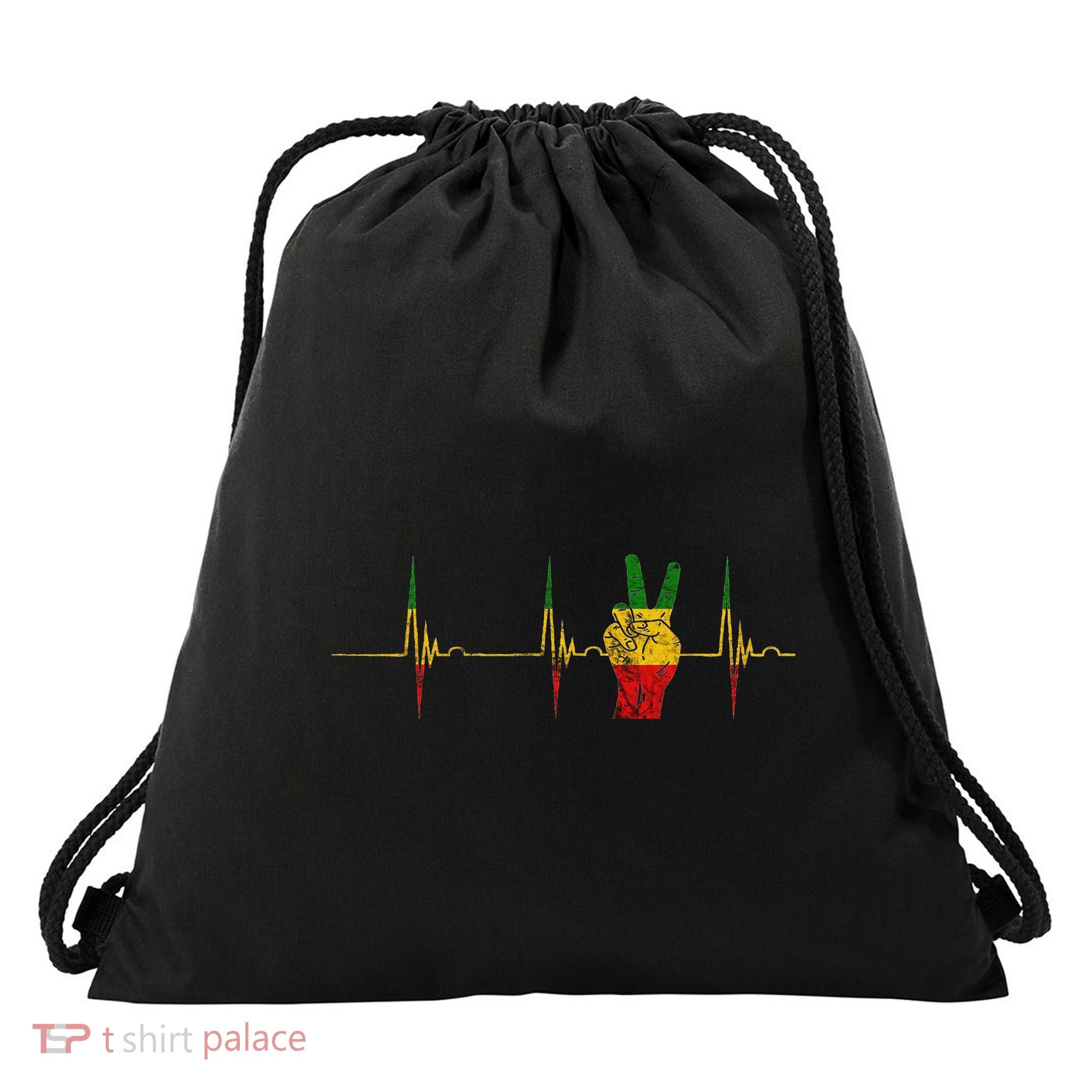 Rasta Reggae Peace Rastafari Roots Heartbeat Ecg Pulse Drawstring Bag