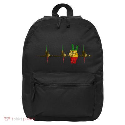 Rasta Reggae Peace Rastafari Roots Heartbeat Ecg Pulse 16 in Basic Backpack