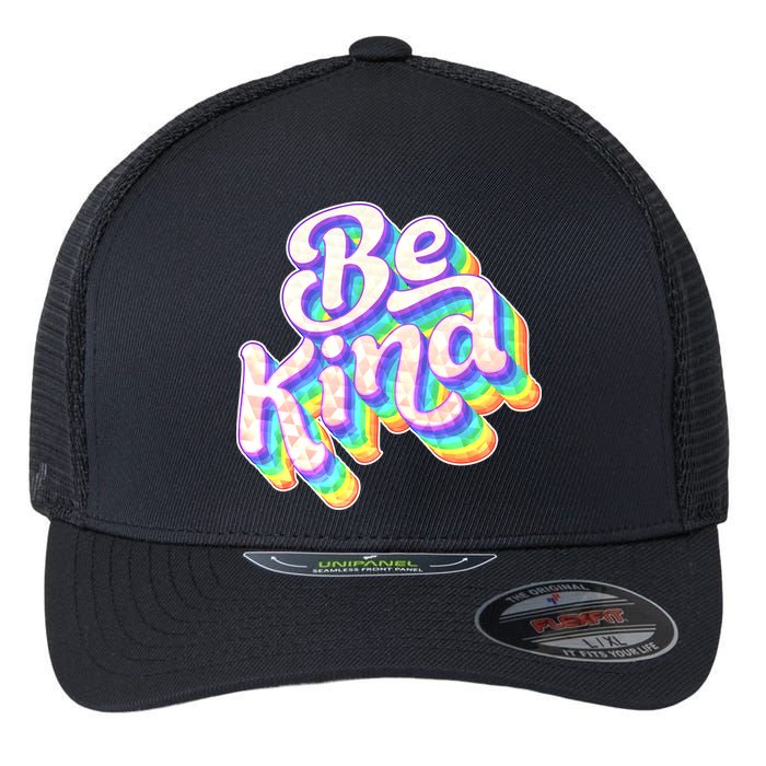 Retro Rainbow Prism Be Kind Flexfit Unipanel Trucker Cap