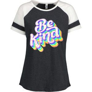 Retro Rainbow Prism Be Kind Enza Ladies Jersey Colorblock Tee