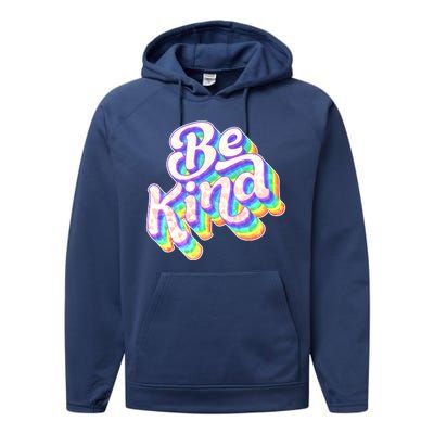 Retro Rainbow Prism Be Kind Performance Fleece Hoodie