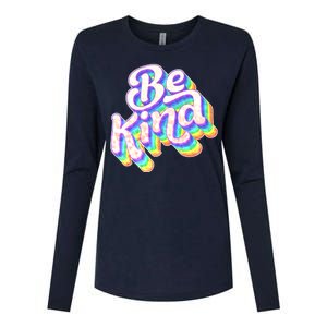 Retro Rainbow Prism Be Kind Womens Cotton Relaxed Long Sleeve T-Shirt