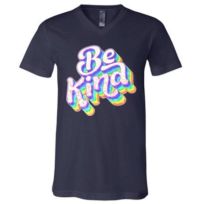 Retro Rainbow Prism Be Kind V-Neck T-Shirt