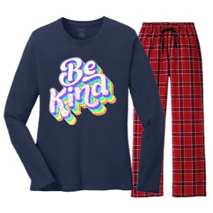 Retro Rainbow Prism Be Kind Women's Long Sleeve Flannel Pajama Set 