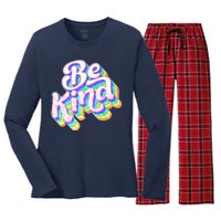 Retro Rainbow Prism Be Kind Women's Long Sleeve Flannel Pajama Set 