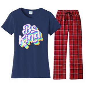 Retro Rainbow Prism Be Kind Women's Flannel Pajama Set