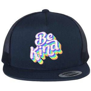 Retro Rainbow Prism Be Kind Flat Bill Trucker Hat