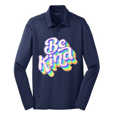 Retro Rainbow Prism Be Kind Silk Touch Performance Long Sleeve Polo