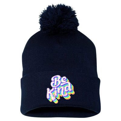 Retro Rainbow Prism Be Kind Pom Pom 12in Knit Beanie