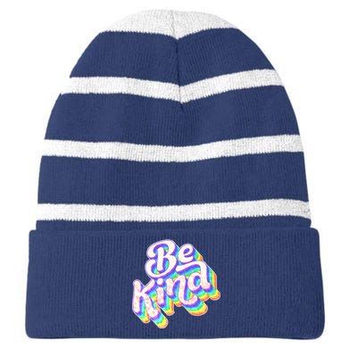 Retro Rainbow Prism Be Kind Striped Beanie with Solid Band