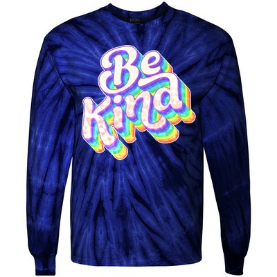 Retro Rainbow Prism Be Kind Tie-Dye Long Sleeve Shirt