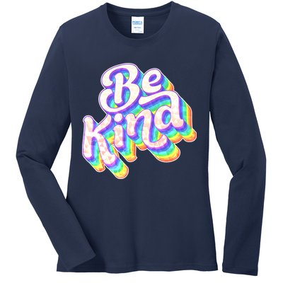 Retro Rainbow Prism Be Kind Ladies Long Sleeve Shirt