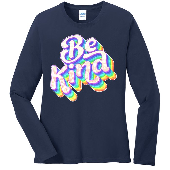 Retro Rainbow Prism Be Kind Ladies Long Sleeve Shirt