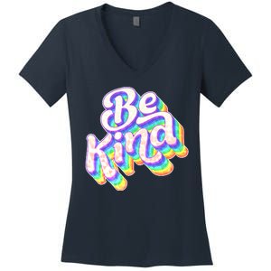 Retro Rainbow Prism Be Kind Women's V-Neck T-Shirt