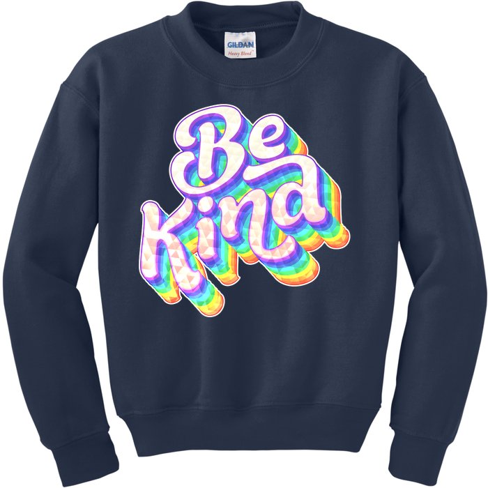 Retro Rainbow Prism Be Kind Kids Sweatshirt