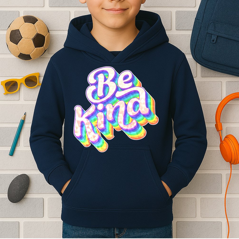 Retro Rainbow Prism Be Kind Kids Hoodie