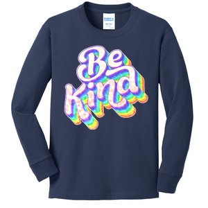 Retro Rainbow Prism Be Kind Kids Long Sleeve Shirt