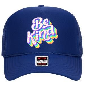 Retro Rainbow Prism Be Kind High Crown Mesh Back Trucker Hat