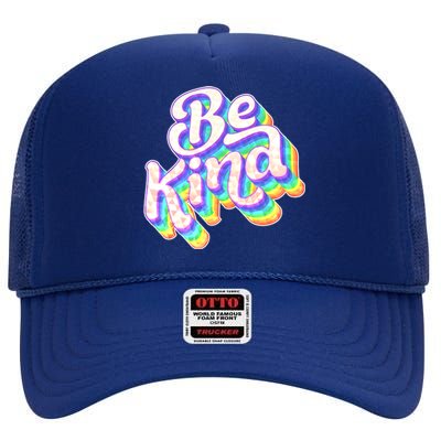 Retro Rainbow Prism Be Kind High Crown Mesh Back Trucker Hat