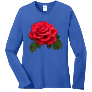 Red Rose Pocket Gift Idea Cute Gift Ladies Long Sleeve Shirt