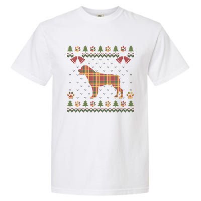 Rottweiler Red Plaid Dog Ugly Christmas Sweater Dogs XMas Gift Garment-Dyed Heavyweight T-Shirt