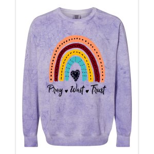 Retro Rainbow Pray Wait Trust Repeat Christian Motivational Gift Colorblast Crewneck Sweatshirt