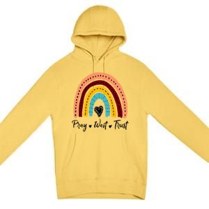 Retro Rainbow Pray Wait Trust Repeat Christian Motivational Gift Premium Pullover Hoodie