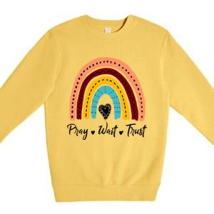 Retro Rainbow Pray Wait Trust Repeat Christian Motivational Gift Premium Crewneck Sweatshirt