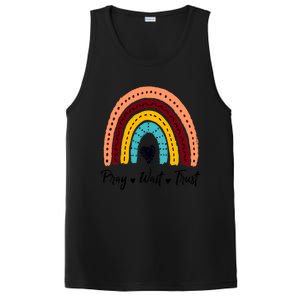 Retro Rainbow Pray Wait Trust Repeat Christian Motivational Gift PosiCharge Competitor Tank