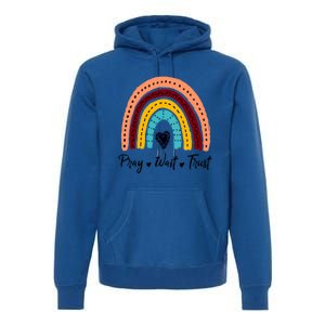 Retro Rainbow Pray Wait Trust Repeat Christian Motivational Gift Premium Hoodie